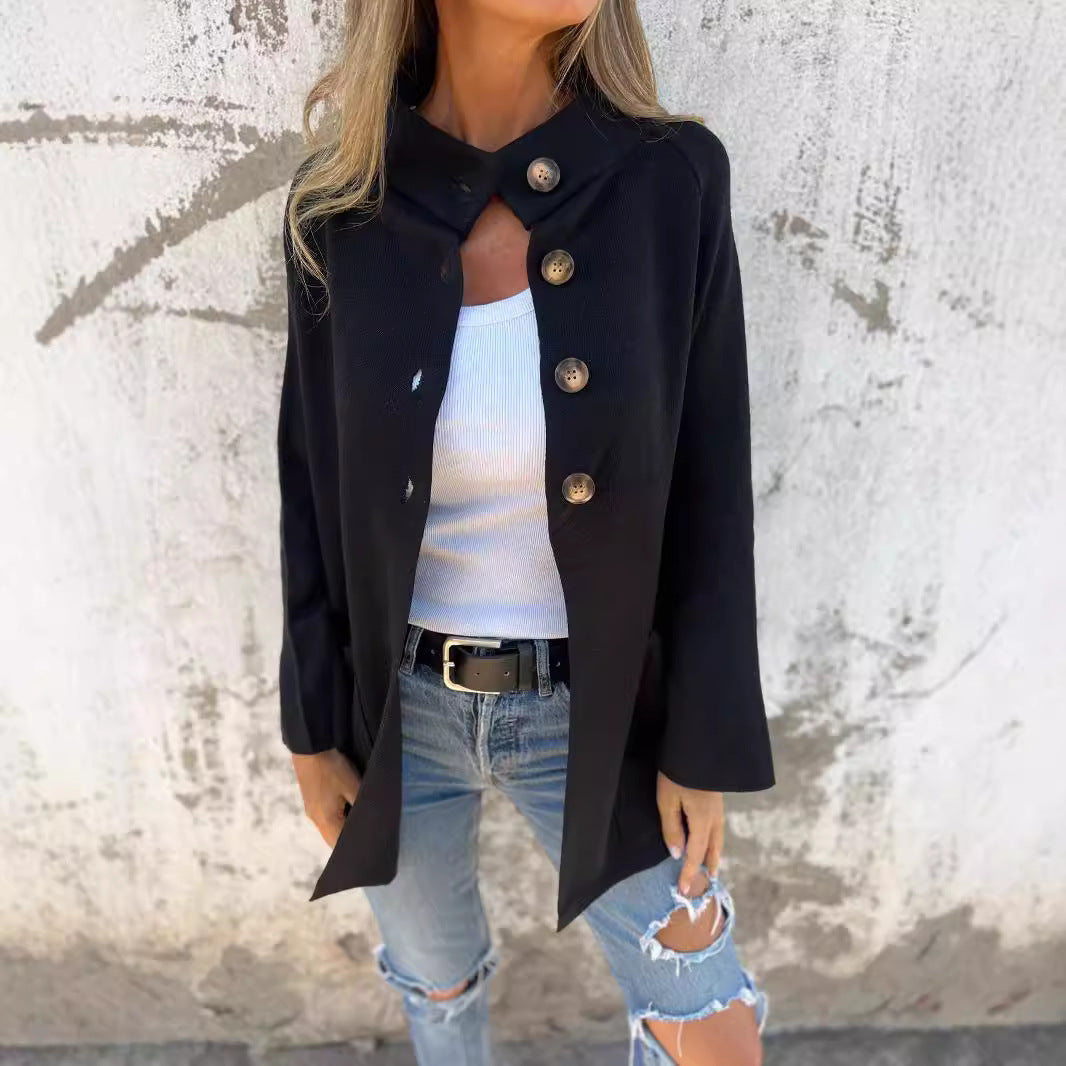 Ins gebreide jas met enkele rij knopen en revers, modieuze zakken, lange mouwen, vest, dameskleding