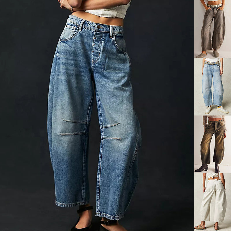 High Stretch Mid-Rise Barrel Jeans met wijde pijpen.