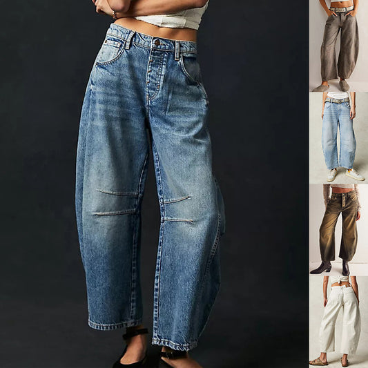 High Stretch Mid-Rise Barrel Jeans Fashion Wide Leg Shape