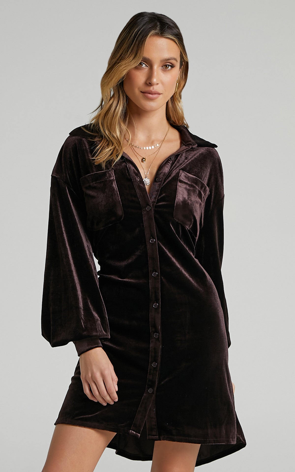 New Long Shirt Hot Sale Women's Gold Velvet Dress