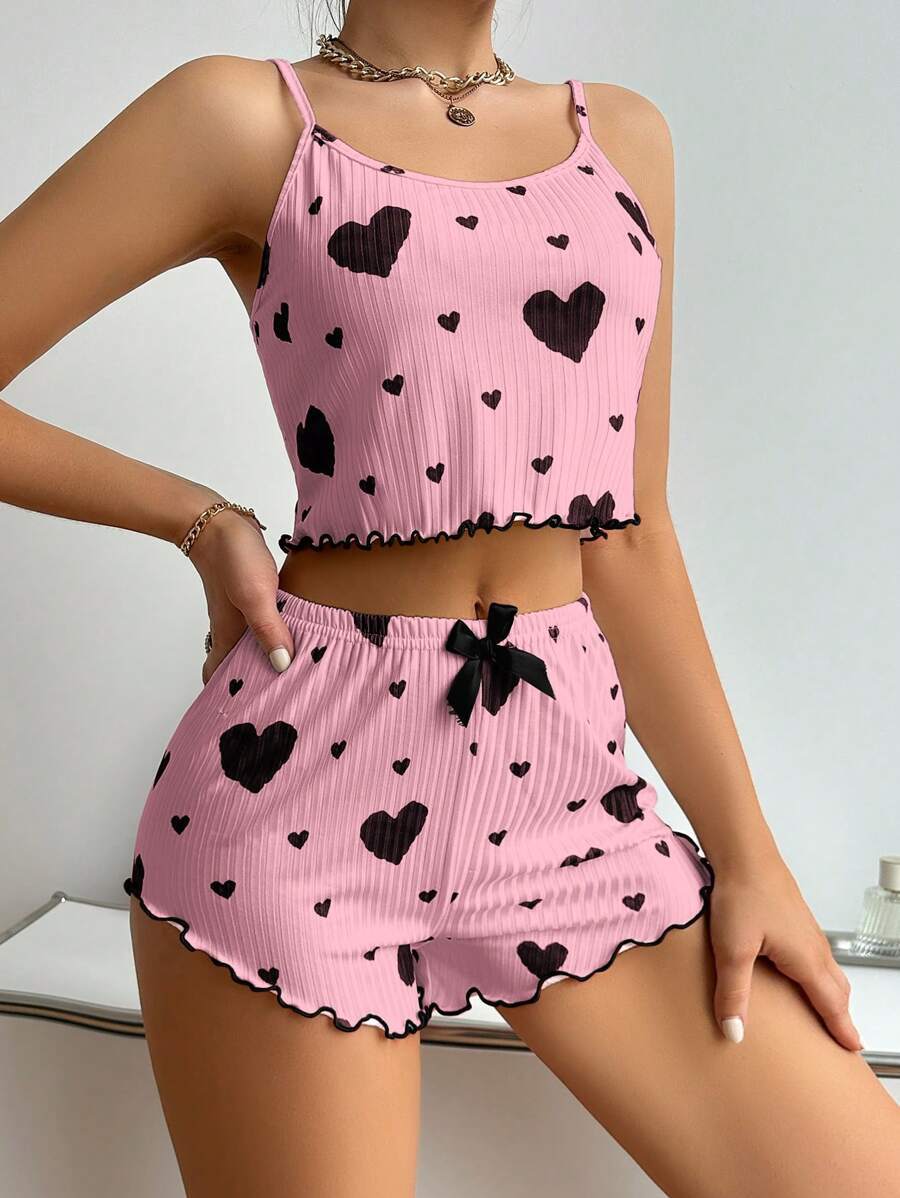 Heart Printing Suspender Short Pajamas