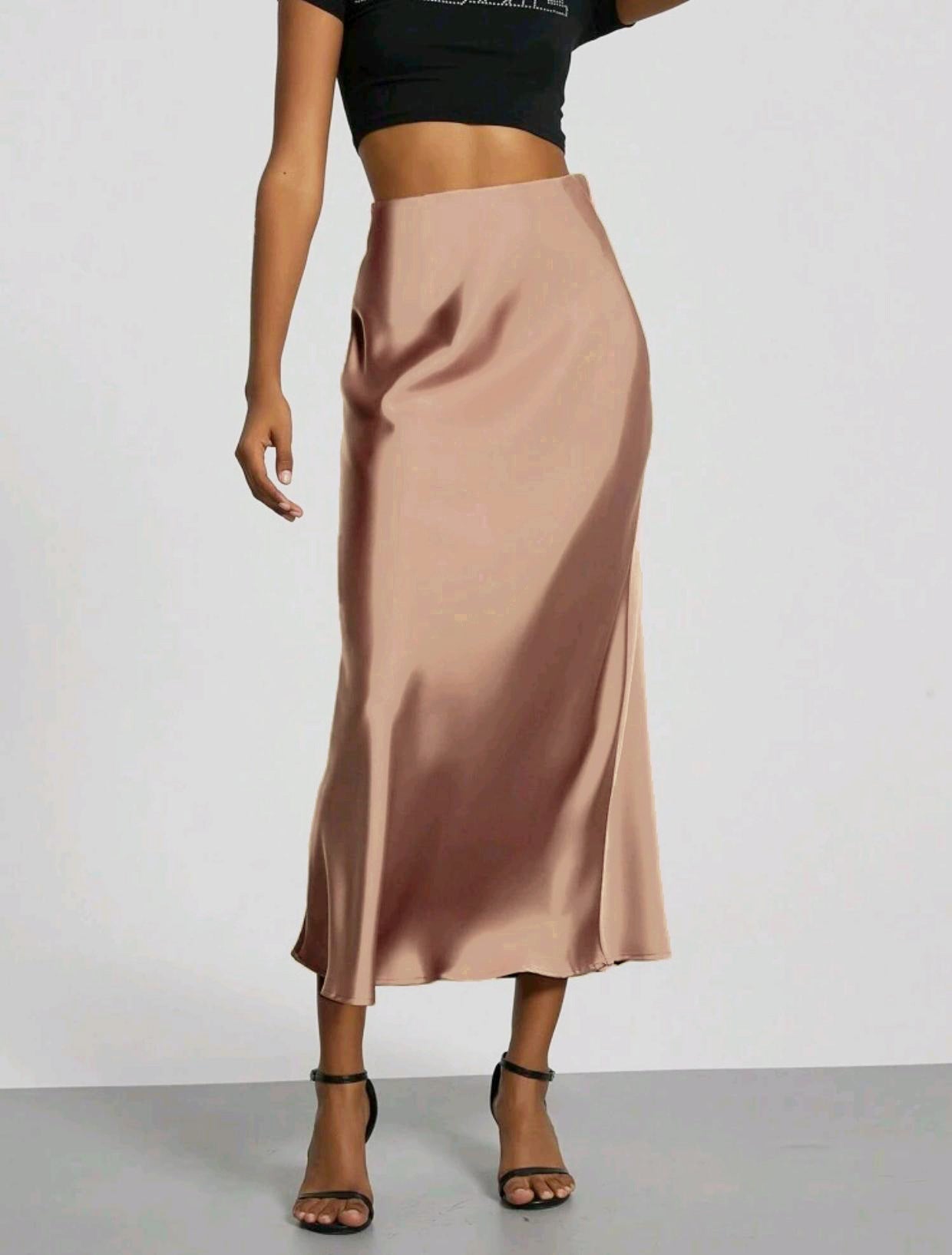 Women's Slim Fit Satin Skirt Fashion Chic Solid Long Skirt