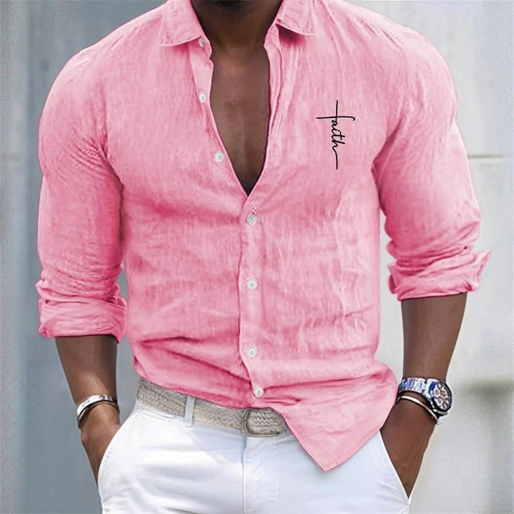 Men's Long Sleeve Shirt With Button Casual Solid Color Tops For Spring Autumn