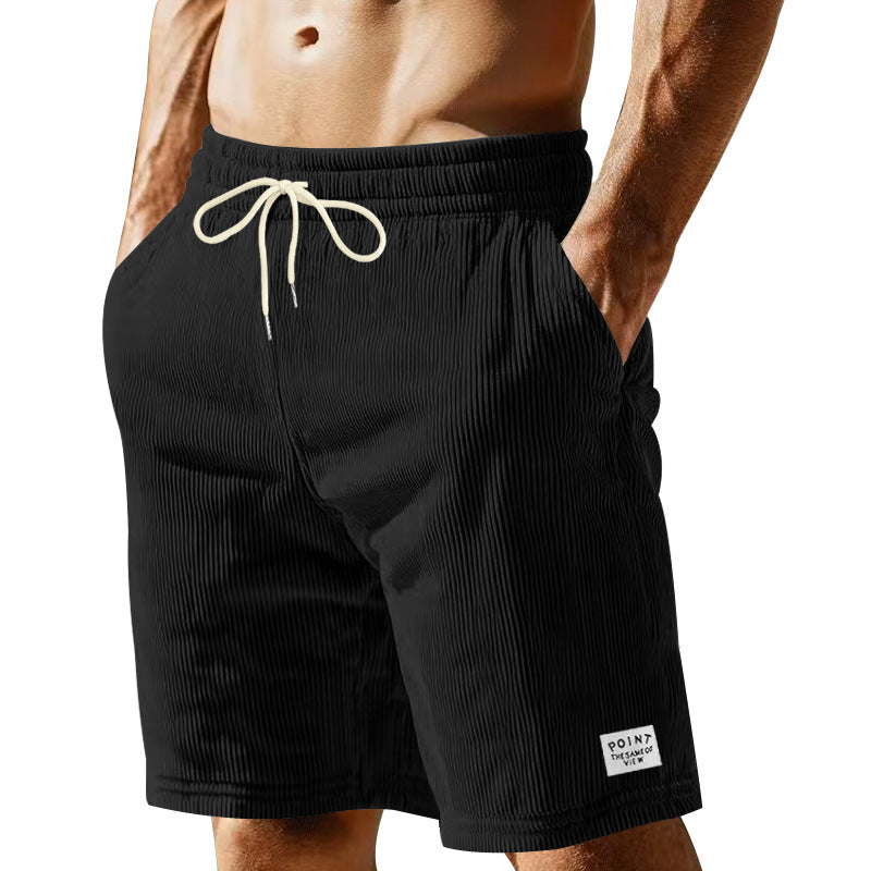 Solid-color Lace-up Loose-fit Straight-leg Mens Shorts For Summer