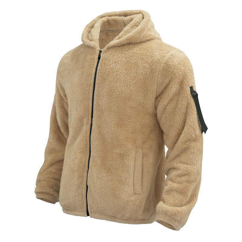 Plush Hooded Jacket Men's Autumn And Winter Fleece Double-sided Wear