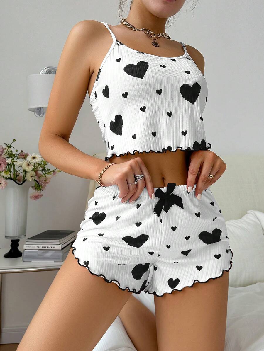 Heart Printing Suspender Short Pajamas