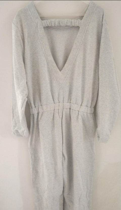 European And American Fashion Sports And Leisure Long Sleeve Solid Color Backless Sweater Jumpsuit Suit Women