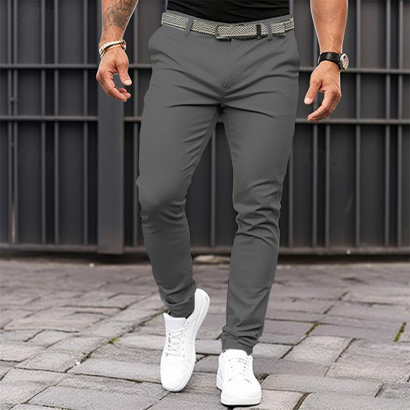 Men's Pure Color Tight Pocket Zipper Business Casual Slim-fitting Trousers