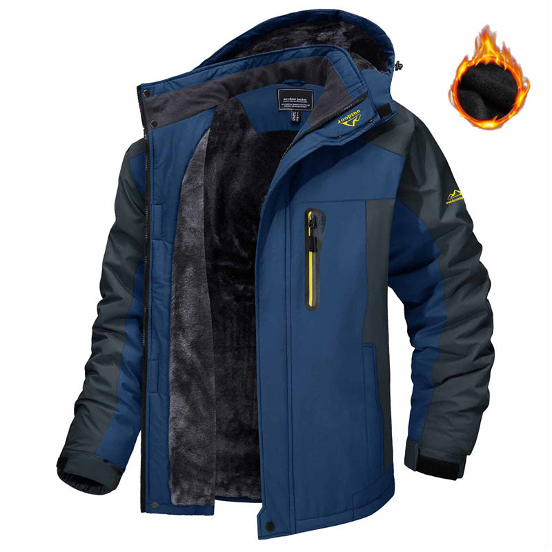 Winter Hooded Jacket Fashion Casual Warm Fleece Coat Windproof Rainproof Parka Windbreaker Men's Top