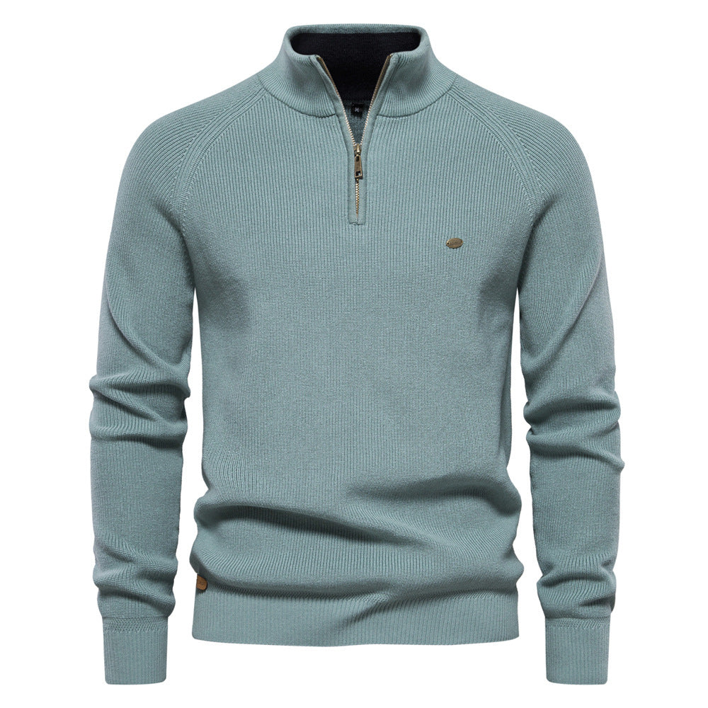 Men's Zipper Stand Collar Knitted Sweater