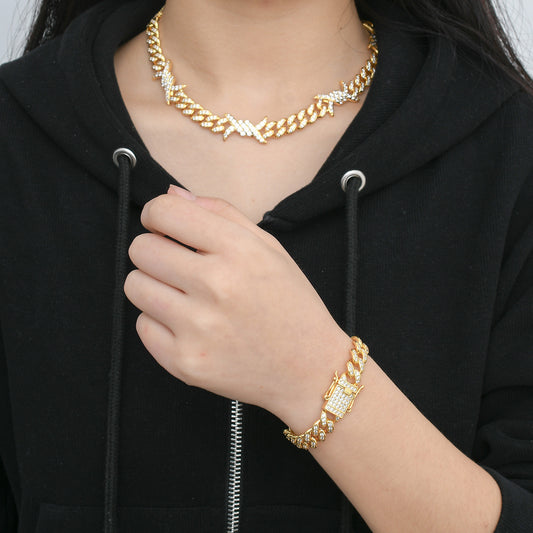 Men And Women Couples Clavicle Chain Zircon Necklace Hip Hop Accessories