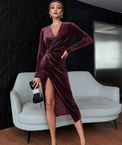 Women's Elegant V-neck Asymmetric Dress