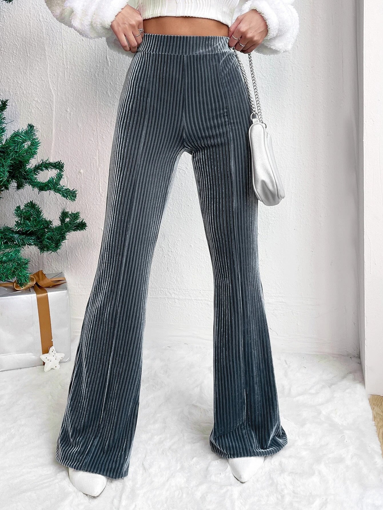 Corduroy flared broek met hoge taille en wijde pijpen voor dames