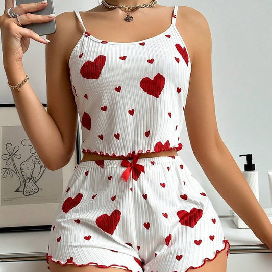 Heart Printing Suspender Short Pajamas