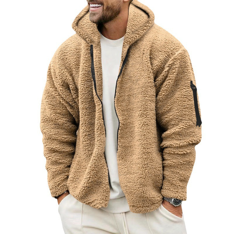 Plush Hooded Jacket Men's Autumn And Winter Fleece Double-sided Wear