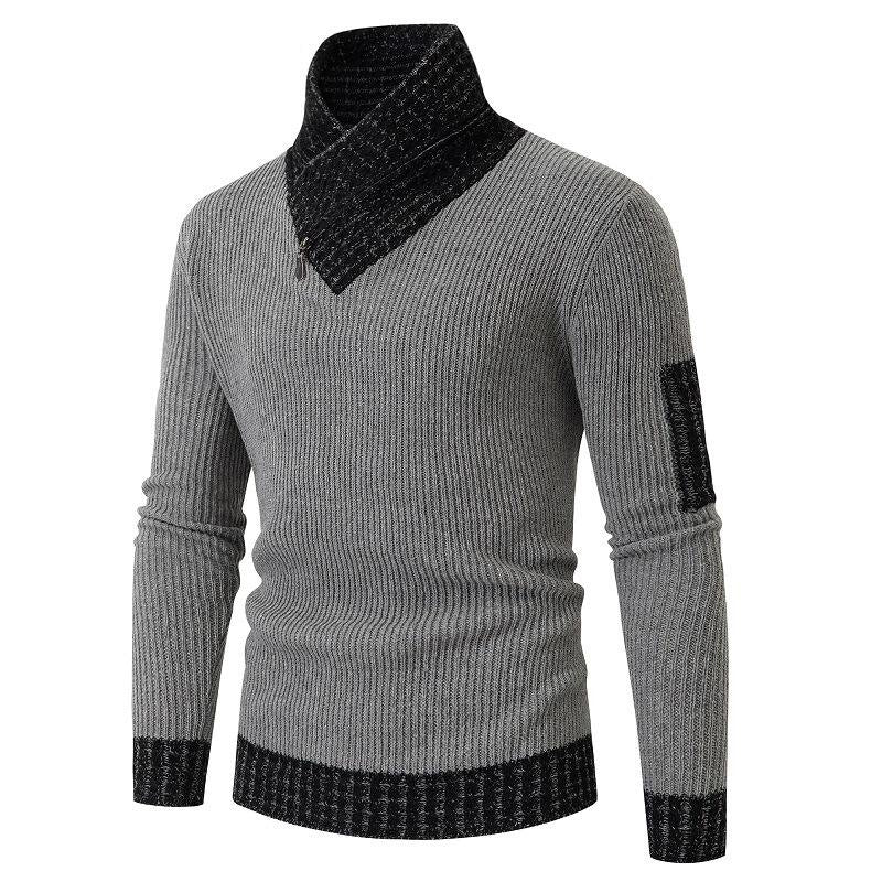 Independent Station Casual Slim Knit Pullover Long-sleeved Scarf Collar Sweater Men's