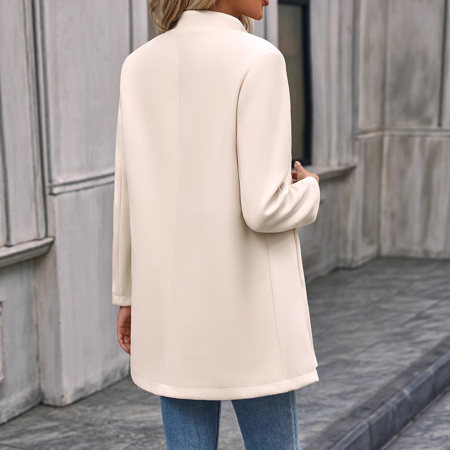 European And American New Fall And Winter Lapels Slim-fit Wool Solid Color Fashion Temperament Coat