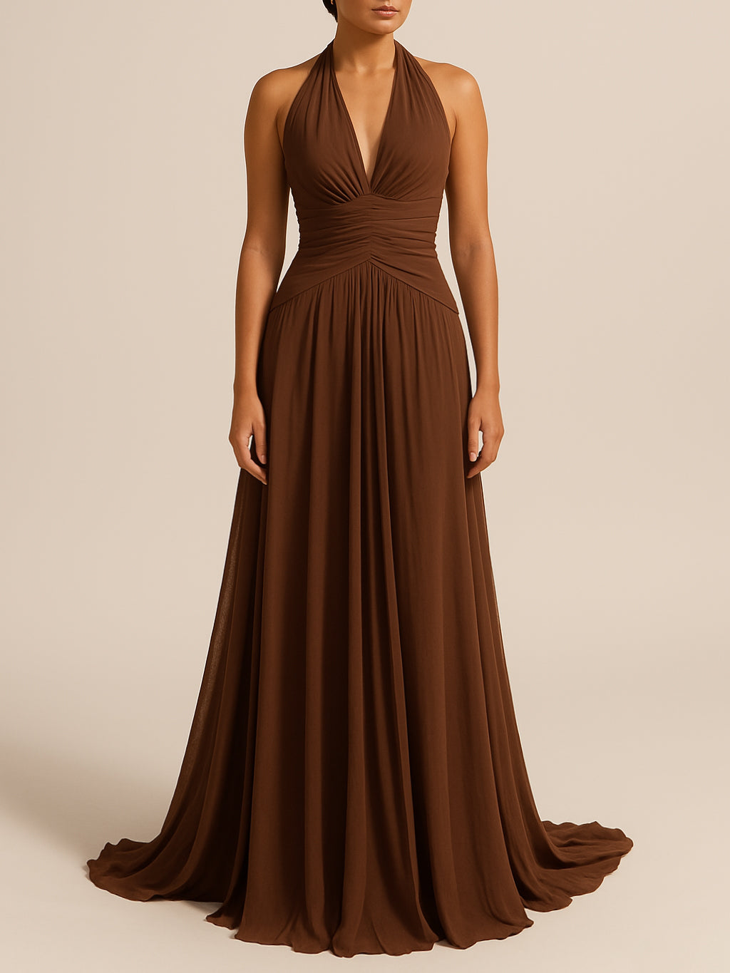 Brown Halter Back Maxi Dress
