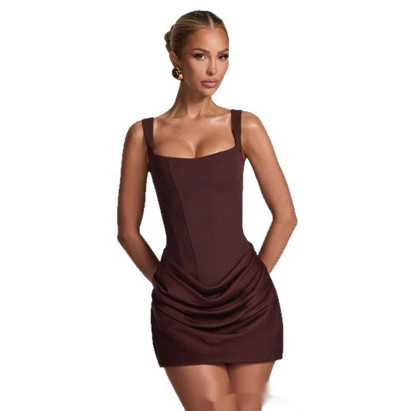 Graceful Tube Top Shoulder Strap Dress