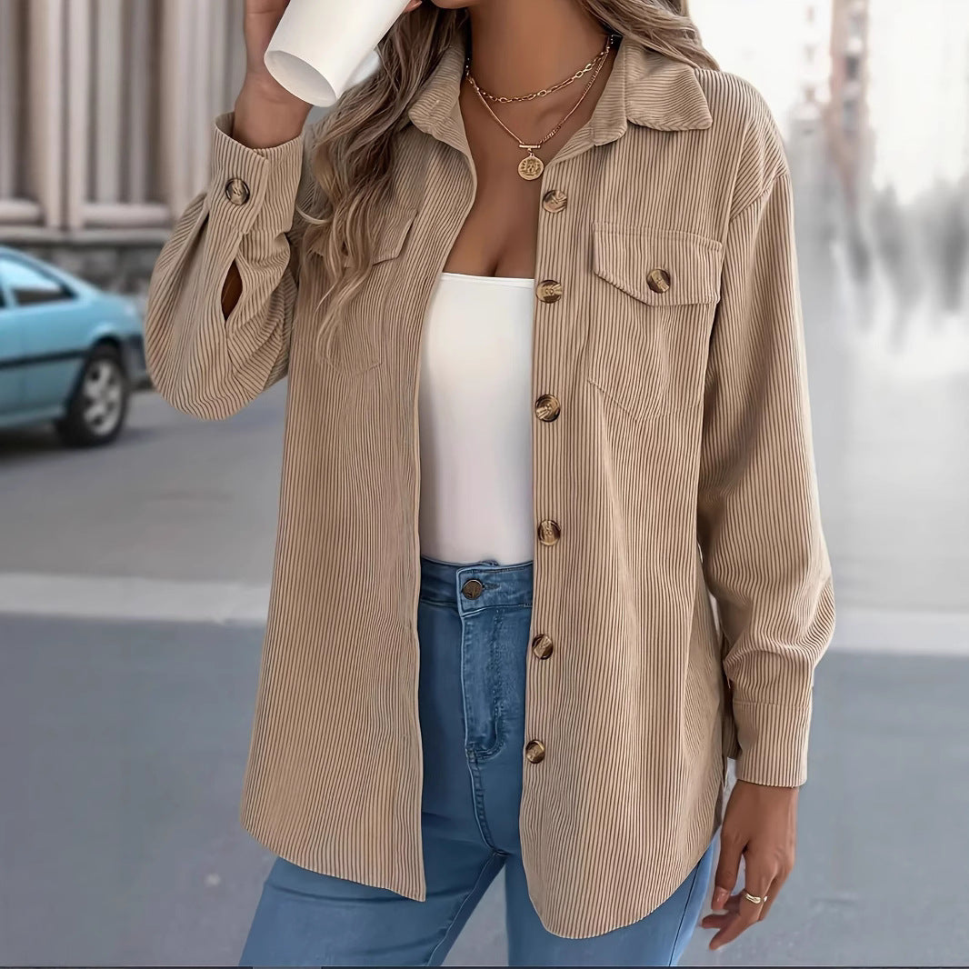 Middellange jas met strepen van corduroy in Europese en Amerikaanse stijl