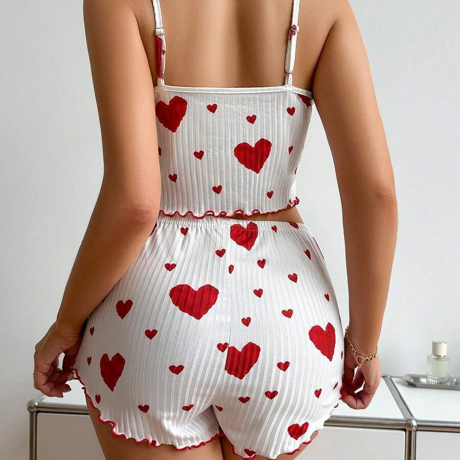 Heart Printing Suspender Short Pajamas