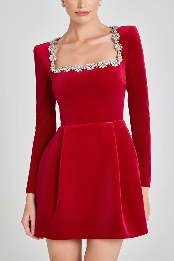 Christmas Elegant Square Neck Long-sleeved Dress