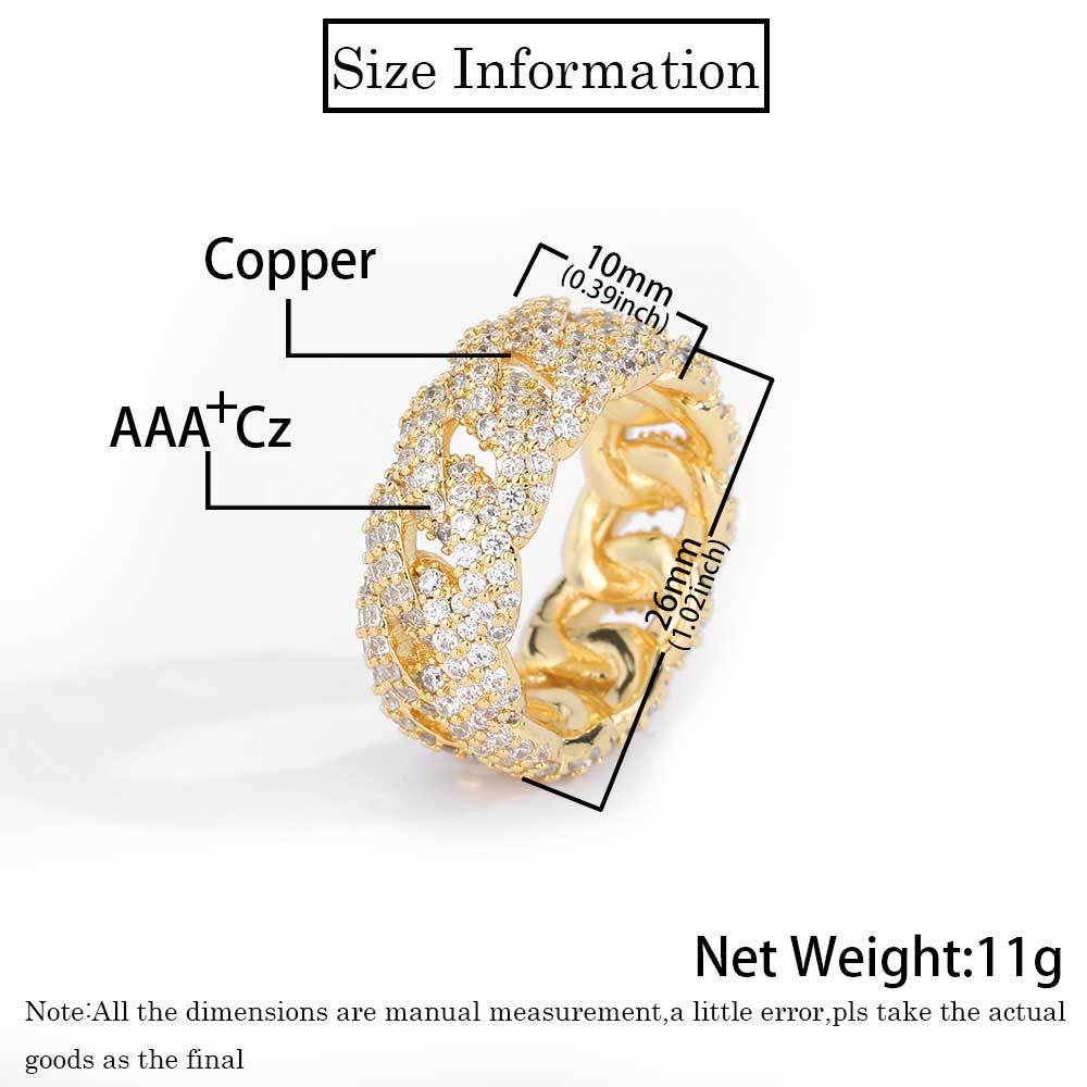 Hip Hop Ear Accessories 10mm Cuban Ring Zircon Men