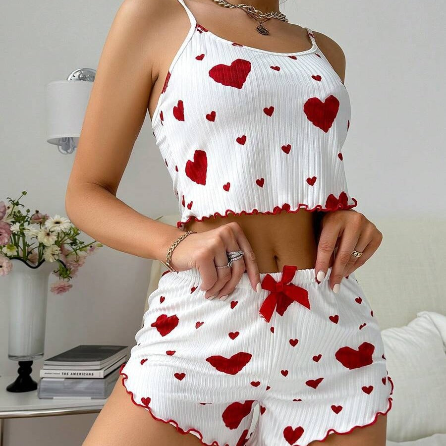 Heart Printing Suspender Short Pajamas