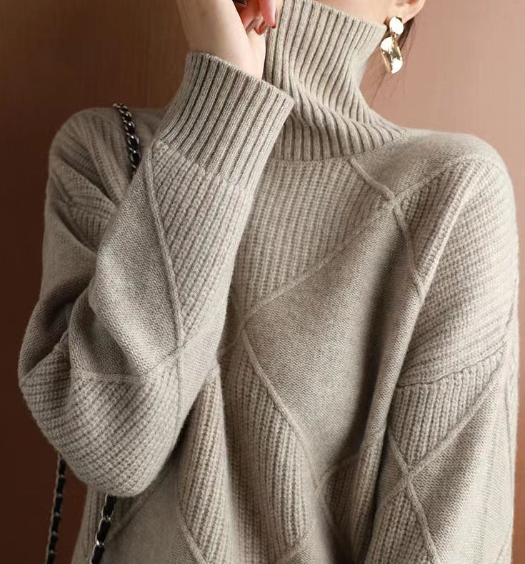 Loose High Collar Warm Sweater Solid Color Knitted Women