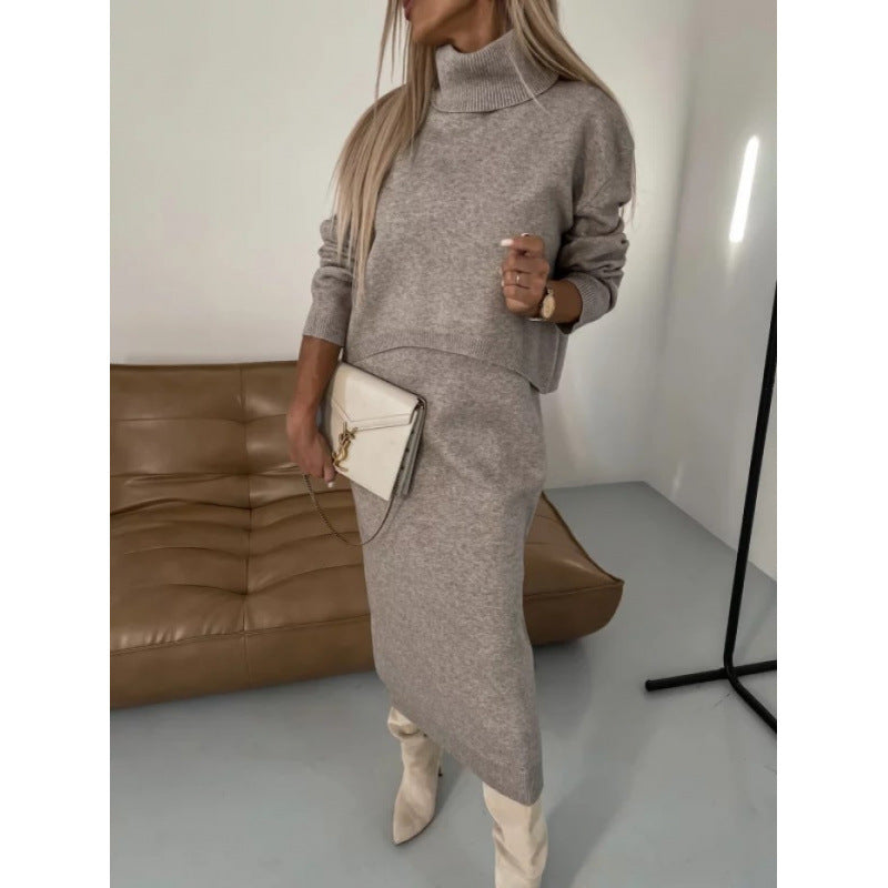 Lazy Style Knitwear Elegant Skirt Two-piece Set