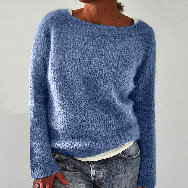 Women's Sweater Solid Color Static Version Basic Style Round Neck