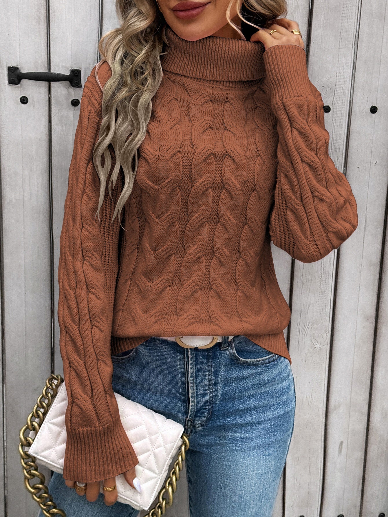 Women's Cable-knit Turtleneck Sweater