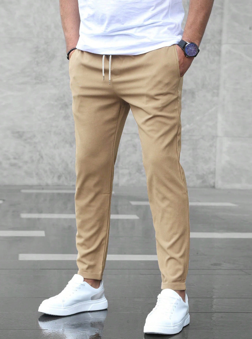 Men's Casual Drawstring Trousers With Pockets Fashion Slim Fit  Skinny Pencil Pants Clothing