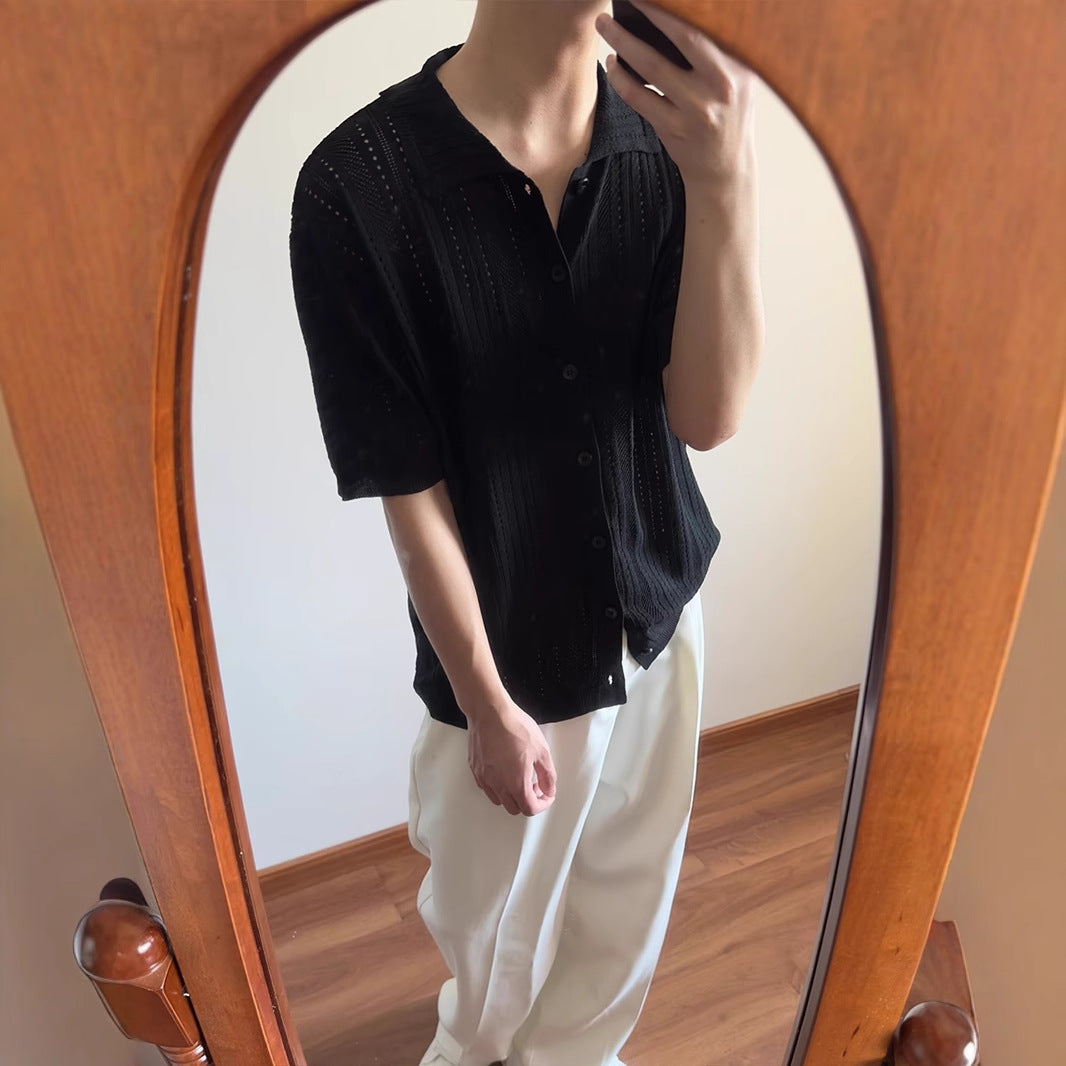 Hollow-out Vintage Lapel Knit Sweater For Men