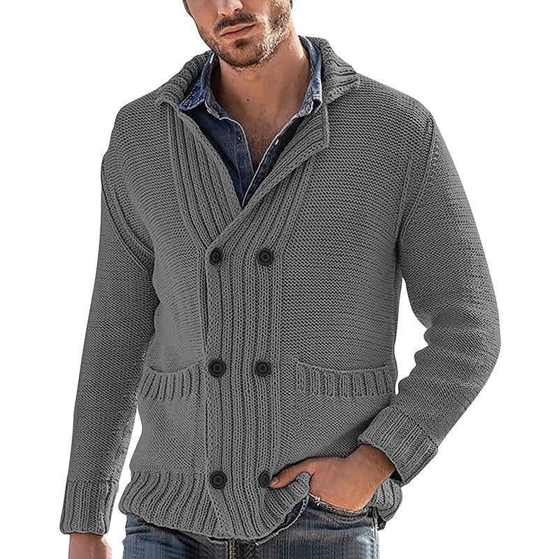 Men's Fashion Solid Color Lapel Long Sleeve Knit Jacket