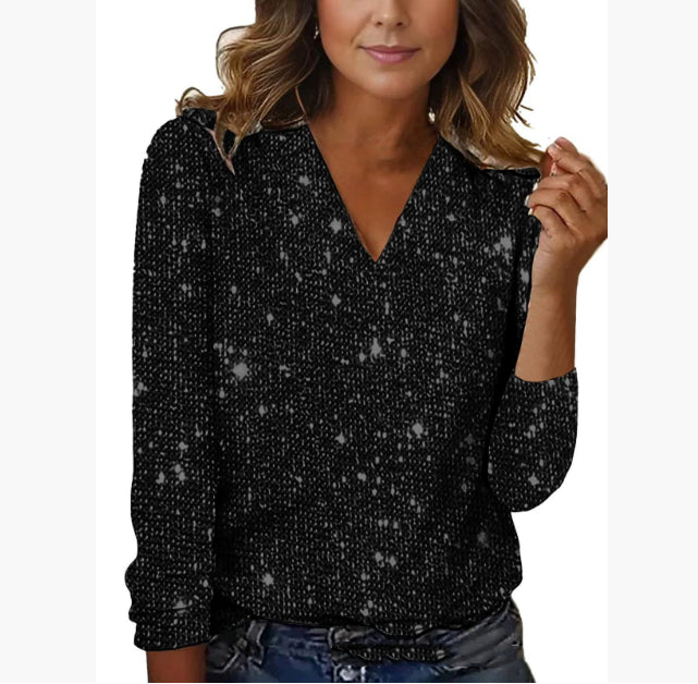 Women's Pure Color Sequins Long-sleeved T-shirt