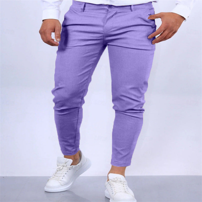 Men's Solid Color Twill Slim Fit Stretch Feet Pants