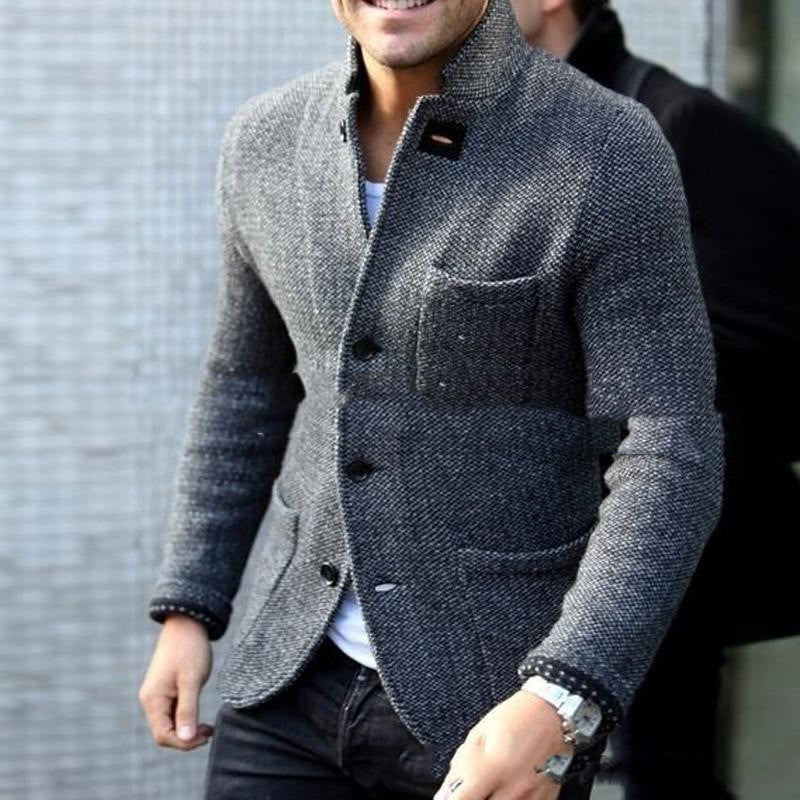 Long Sleeve Thick Cardigan Slim Fit Warm Stand Collar Casual Bottoming Shirt