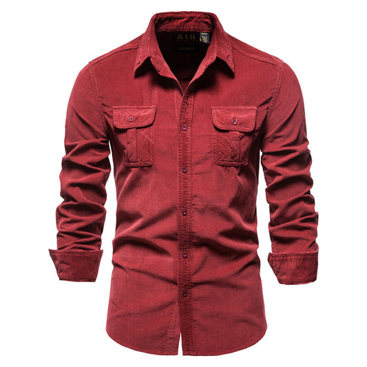 Cotton Japanese Corduroy Slim Casual Men's Shirt