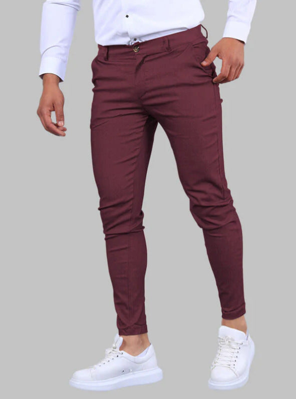 Men's Solid Color Twill Slim Fit Stretch Feet Pants