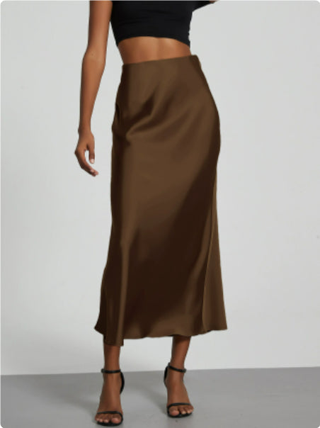 Women's Slim Fit Satin Skirt Fashion Chic Solid Long Skirt