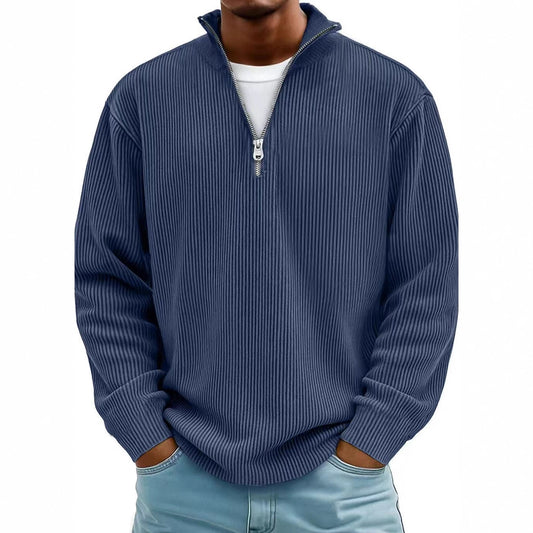 Corduroy Zipper Stand Collar Sweatshirt