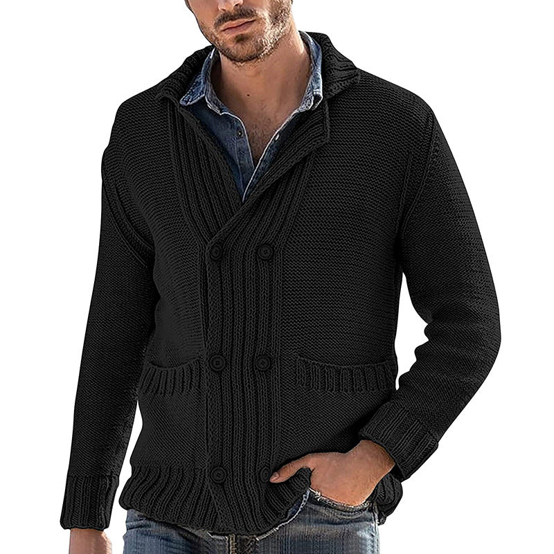 Men's Fashion Solid Color Lapel Long Sleeve Knit Jacket