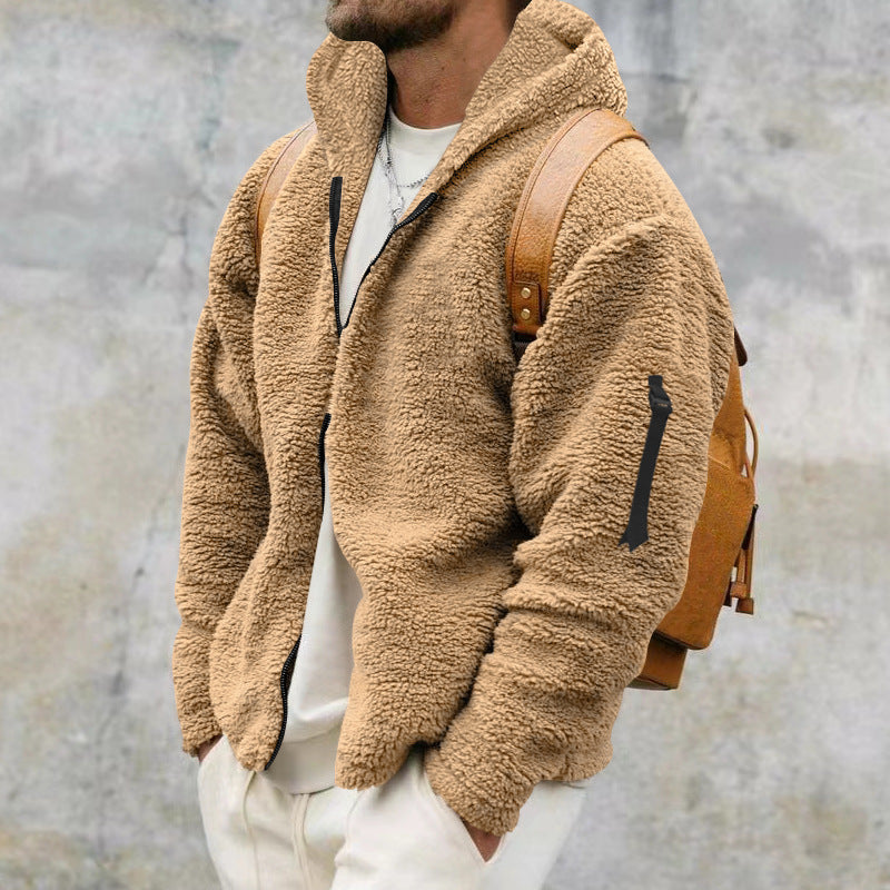 Plush Hooded Jacket Men's Autumn And Winter Fleece Double-sided Wear