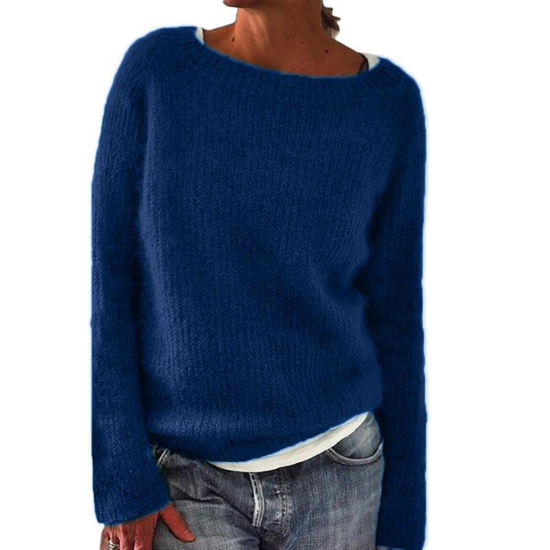 Women's Sweater Solid Color Static Version Basic Style Round Neck