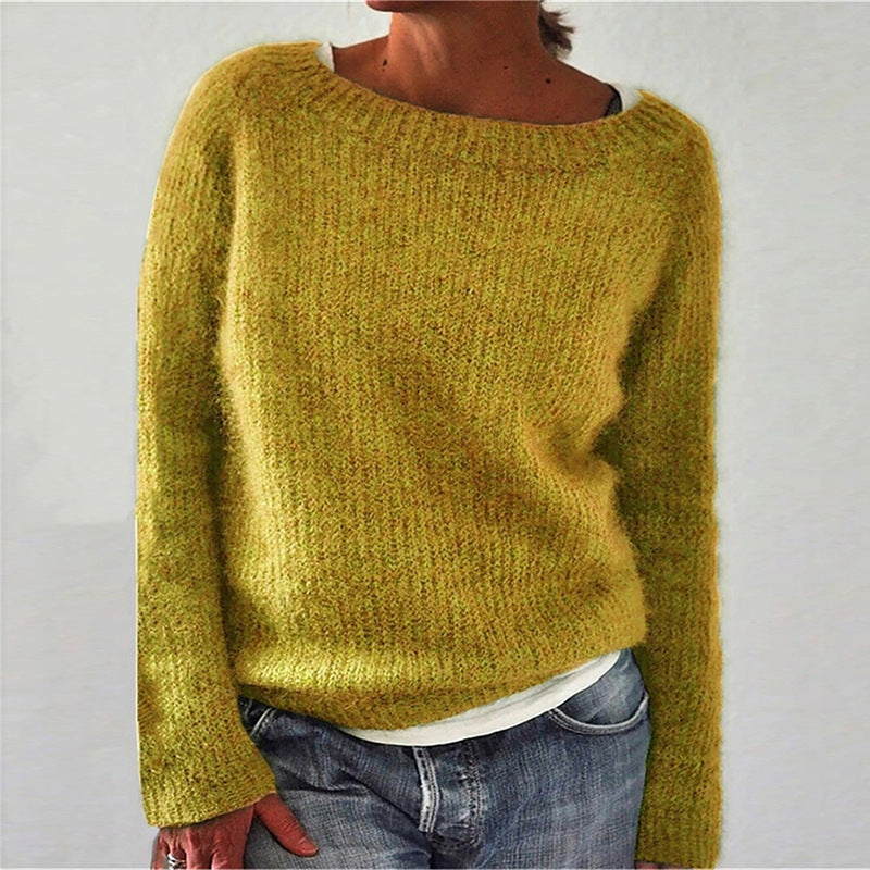 Women's Sweater Solid Color Static Version Basic Style Round Neck