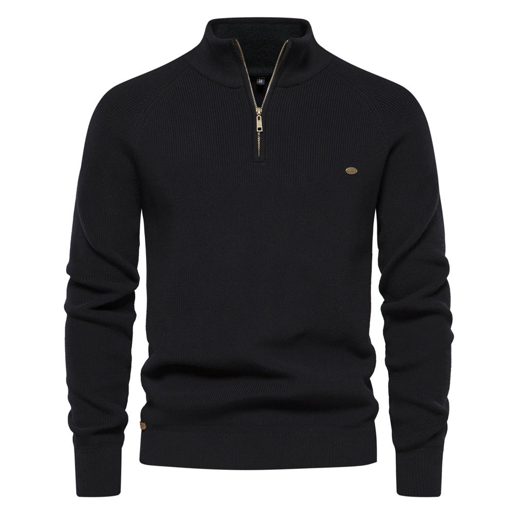 Men's Zipper Stand Collar Knitted Sweater