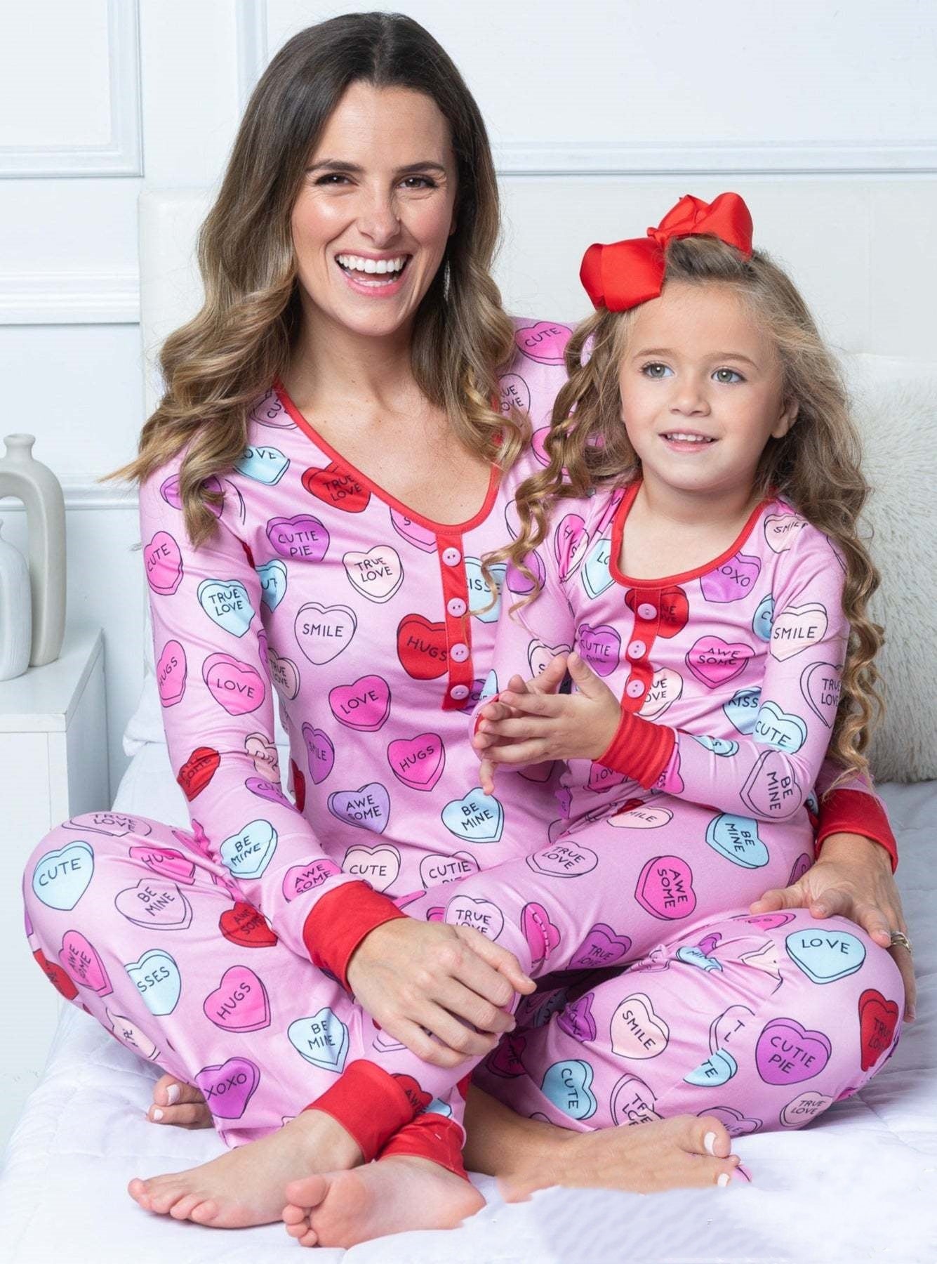 Beauty Clothing Valentine's Day Heart Printing Leisure Pajamas Parent-child Suit